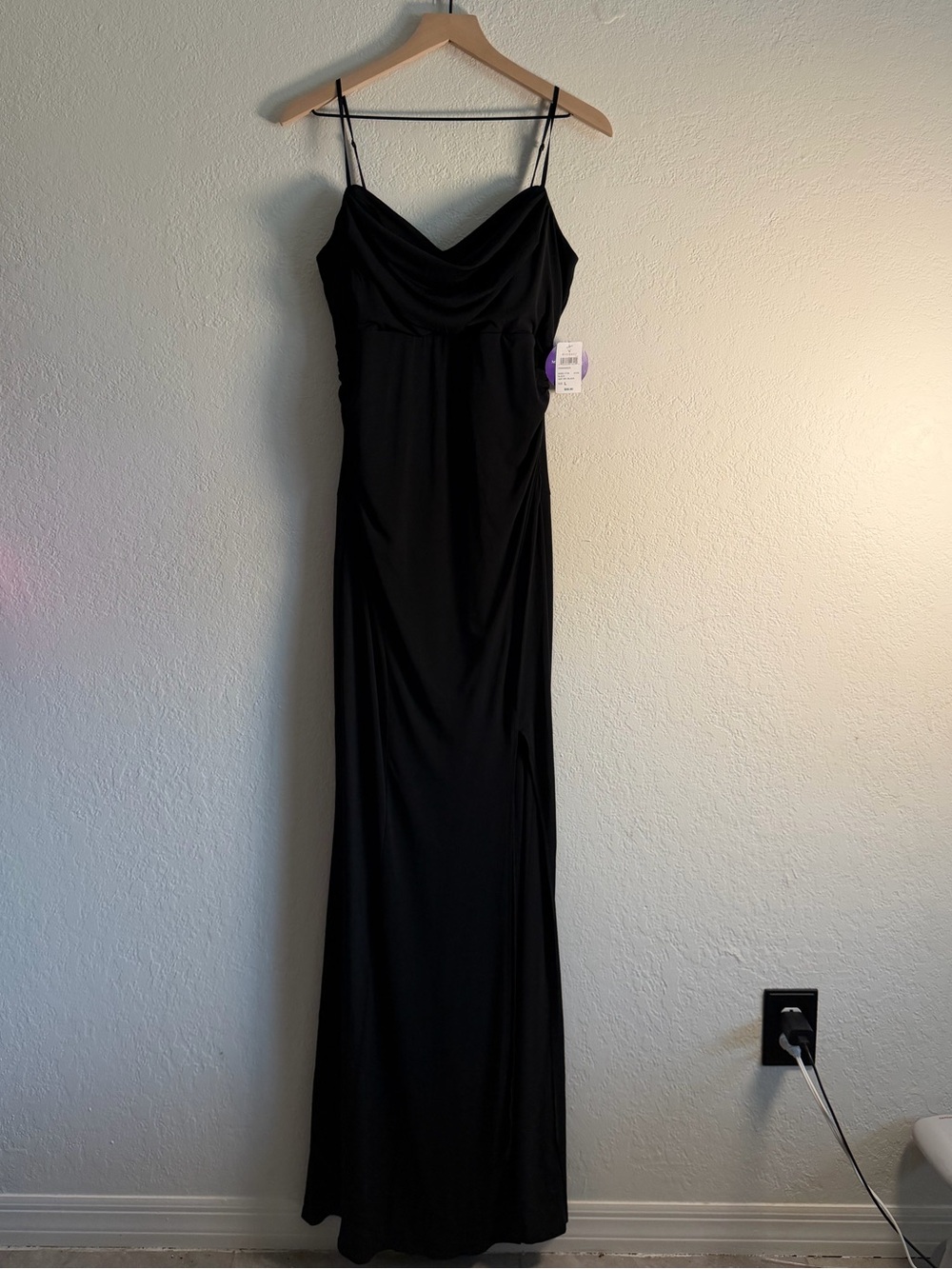 NWT Windsor Black Cowl Neck Ruched Long Formal Gown Dress Size L